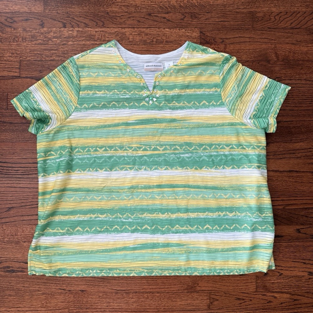 Alfred Dunner Women's  Multicolor Striped Short Sleeve Split Neck Blouse Size 3X